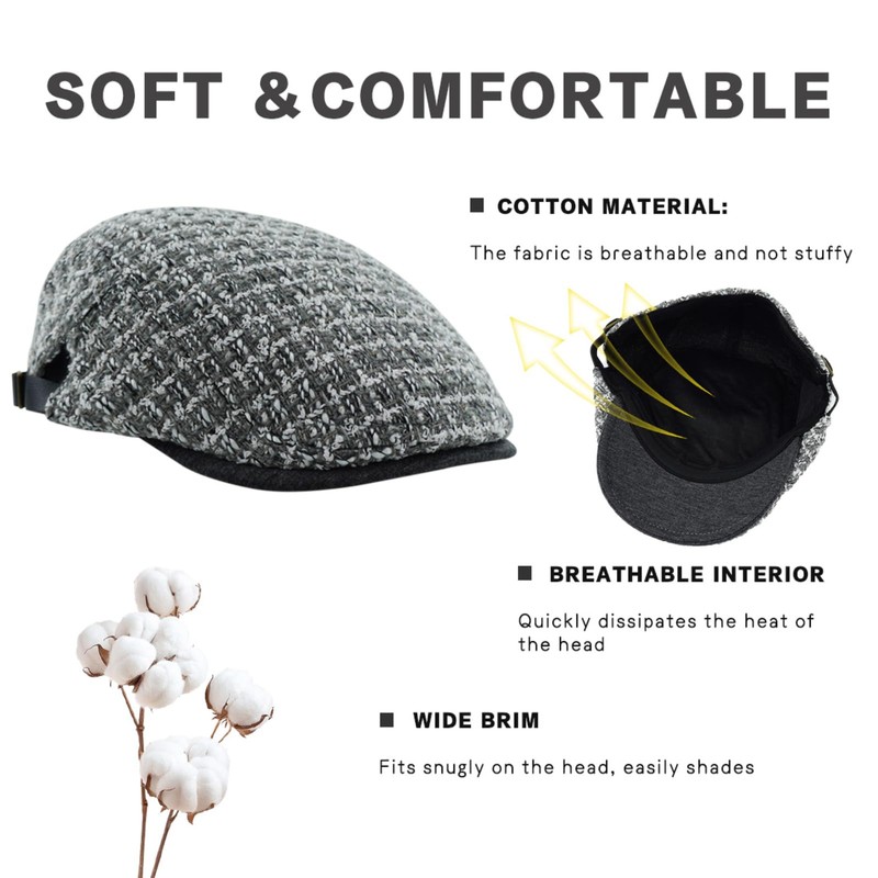 KeepSa Men's Herringbone Newsboy Flat Cap Gatsby Vintage Beret Hat,