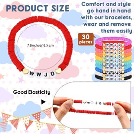 Landical 30 Pcs WWJD Bracelets Easter Gift Jesus Friendship Bracelets Bulk Clay Bead Religious Christian Wristbands for Kids(Rainbow)