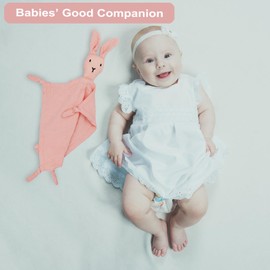 FenFang Baby Cuddle Blanket, Muslin Cuddly Blanket, Soft, Cuddly Toy, Comforter, Baby Toy, Gift, Girls, Boys, Toddlers, Newborn from 0 Months (Pink Rabbit)