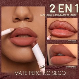 USHAS Juego de lápiz labial y delineador de labios 2 en 1 resistente al agua - Juego de maquillaje con lápiz labial mate duradero y delineador de labi