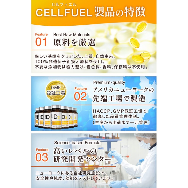 ビタミンD3 2000iu 高配合 サプリメント180粒入 小粒 miniソフトジェル CELLFUEL from New York