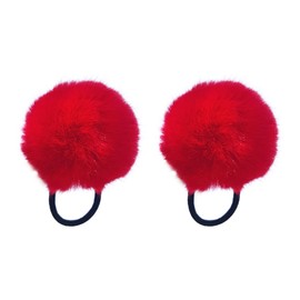 ECYC Pom Hair Ties, 2 Pcs Cute Pompom Hair Bands Fluffy Ponytail Holders for Women Girls, Red