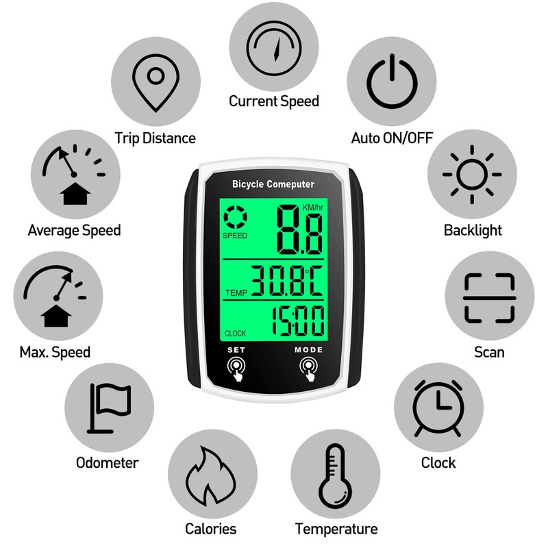 BUZHI Wired Bike Computer, Wired Bike Computer 19 Functions Touch