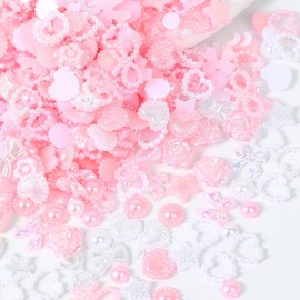 ShynyShy Nail Charms for Nails Design, Bow Nail Charms, 1200PCS 3D Multi Shapes Pearl Nail Jewels for Nail Art, Kawaii/Cute Nail Charms for Aacrylic Nails, Heart Star Butterfly for Craft (Mix)