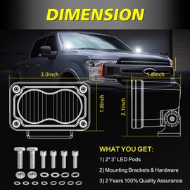 LED Pods, AKD Part 3 Inch Flood CREE LED Off Road Lights 40W Small Driving Light Pods Backup Reverse Lights Fog Pod Light 2 Packs for Truck Pickup Motorcycle UTV ATV SUV Dirt Bike Surron