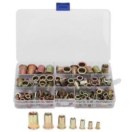 Steel Rivet Nut, 128Pcs Steel Rivet Nut ColorPlated Zinc Boxed M3/4/5/6/8/10/12 Rivet Nuts Combination Vertical Thread with Storage Boxes, Rivet Nuts