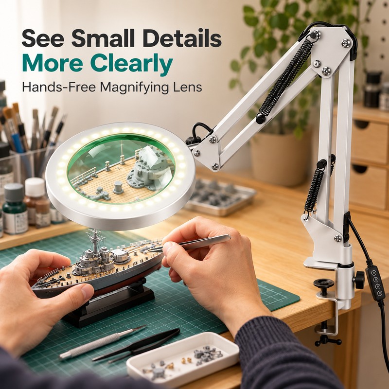 LED Magnifying Lamp with Desk Clamp & Adjustable Arm –