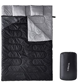 Tuphen Double Sleeping Bag, Sleeping Bag with 2 Pillows, Queen Size XL Bag for 2 People, Cold Warm Weather- 3 Seasons, Waterproof Adults Sleeping Bag for Camping, Backpacking or Hiking