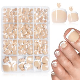 Bellelfin Nude Press on Toenails White French Tips Toe Nail Press ons Short Square Toe Press on Nails Glossy Toenail Press ons, 240pcs Toe Nail Tips Short Toe Nails Press on