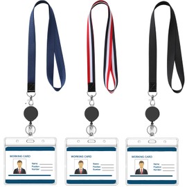 YOUOWO Neck Strap, Neck Strap, Elastic Reel, ID Card Holder, Horizontal Type, Pack of 3 Each, Black, Dark Blue, Red White