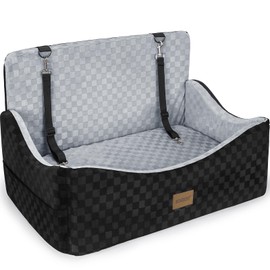 JOEJOY Dog Car Seat for Medium/Large Dogs - Reversible Dual-Sided Travel Dog Car Bed with Memory Foam, Washable Pet Booster Seat for Dogs up to 55 lbs or 2 Small Dogs, 2 Safety Leashes (Black/Grey)