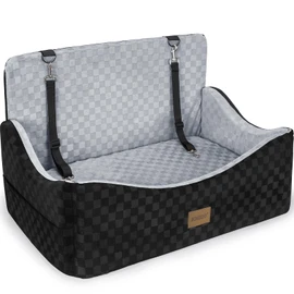 JOEJOY Dog Car Seat for Medium/Large Dogs - Reversible Dual-Sided Travel Dog Car Bed with Memory Foam, Washable Pet Booster Seat for Dogs up to 55 lbs or 2 Small Dogs, 2 Safety Leashes (Black/Grey)