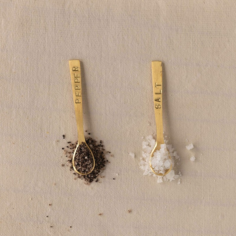 Creative Co-Op Metal "Salt" & "Pepper" Spoons in Drawstring Bag,