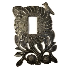 Decorative Rocker Switch Plate Cover, Sunflower Theme with Branches and Birds, Spring Home Decorations, Handmade in Haiti from Recycled Steel Barrels (Rocker)