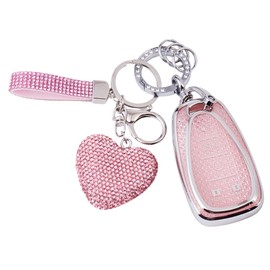 vehicleloong Key Fob Cover Case Shell Keychain for Chevy Equinox Malibu Trax Traverse Trailblazer Camaro Blazer Cruze Accessories Accessory Bling Girly Women, 5 Button, Silver Pink, TPU