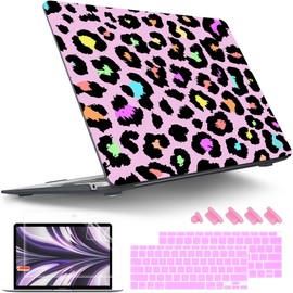 Tuiklol Compatible with MacBook Air 13 inch Case 2021 2020 2019 2018 Release A2337 M1 A2179 A1932, Print Hard Shell Case with Keyboard Cover for MacBook Air 13 Retina with Touch ID, Wild leopard color