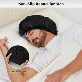 Satin Bonnet for Men, Silk Bonnet for Sleeping with Wide Band, Soft Hair Bonnets for Natural Curly Hair Braids