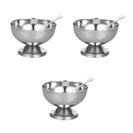 DOITOOL 3PCS Stainless Steel Ice Cream Bowl, Metal ice Cream Cups Reusable Salad Cup Dessert Bowls Round Footed Fruit Cups for Dessert Sundae Snack Parfait Pudding, 9.2X9.2X6CM