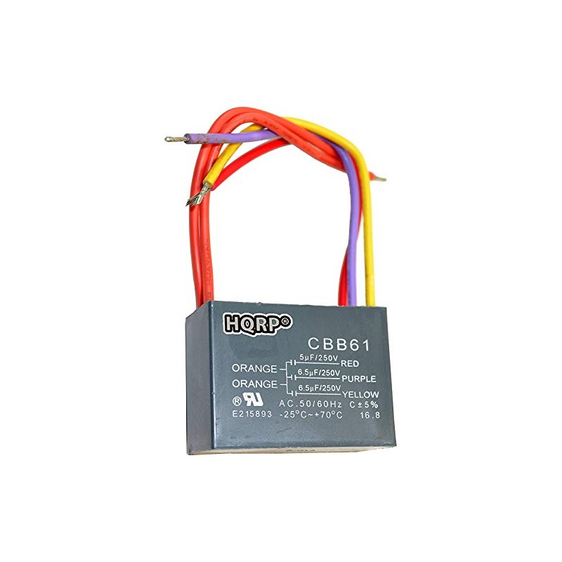 (5uf+6.5uf+6.5uf 5-Wire) - HQRP Ceiling Fan Capacitor CBB61 5uf+6.5uf+6.5uf 5-Wire