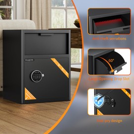 WASJOYE Cabinet Depository Safe - 2.6 Cu Ft Drop Safe with Digital Keypad Lock and Anti Fishing, Business Security Safe with Alarm Function, Large Drop Slot Safe Box for Cash Slip Office Home