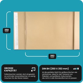 Netuno 20 x Brown Folding Envelopes DIN B4 250 x 353 mm 130 g Capacity Mailing Bags Peel and Seal without Window Pleated Envelopes B4 with Bottom Folded Letter Envelopes with Pleats Envelope Pockets