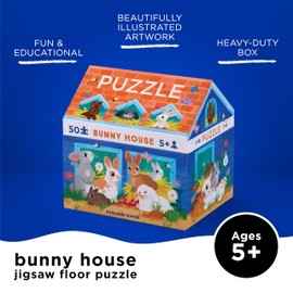 Crocodile Creek 50-Piece Jigsaw Puzzle - Fun Table or Floor Puzzles for Kids Ages 4-6 and Up - Includes Heavy-Duty Shaped Box for Storage - Bunny House - 14" x 18" Finished