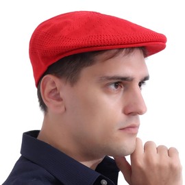 Coolmesh Vermilion Red Newsboy Cap for Men Women Reversible Bucket Hat, Brathable Sun Hat with Adjustable Strap, Trendy Streetwear Hip Hop Caps for Outdoor Fashion.