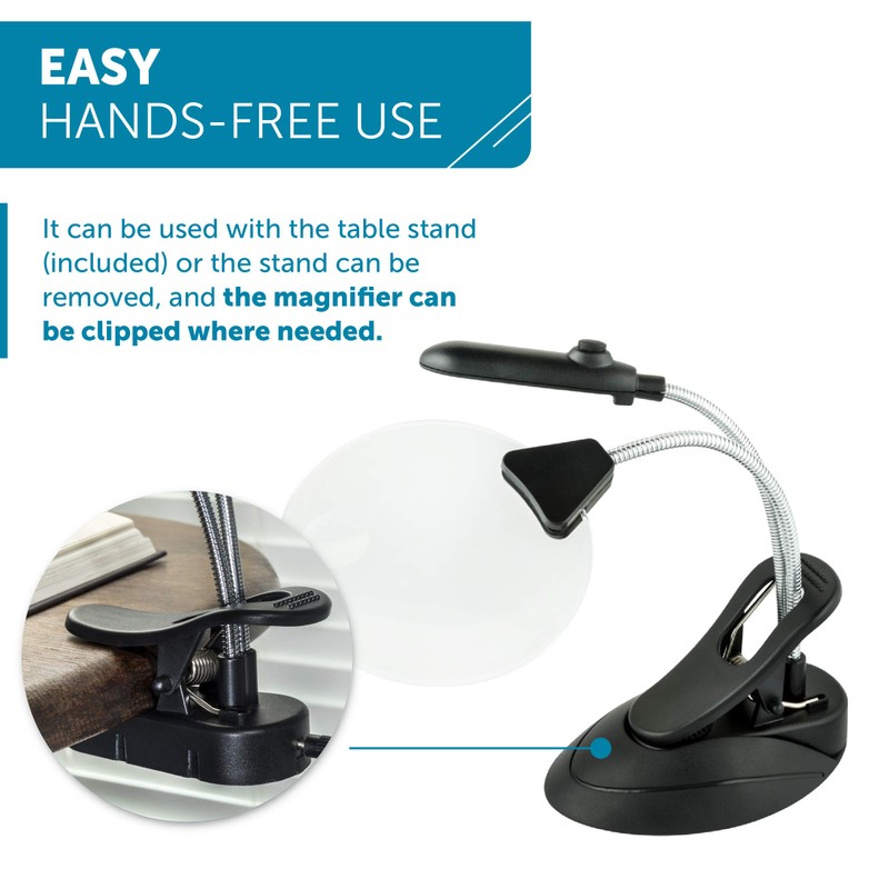 WITHit Table Magnifier with Light and Stand, 4” Lens, Black