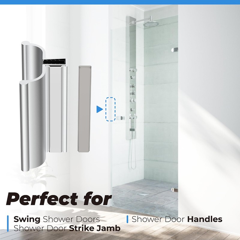 3"Magnet,3-3/4"Bright Chrome Frameless Shower Door Handle with Metal Strike |