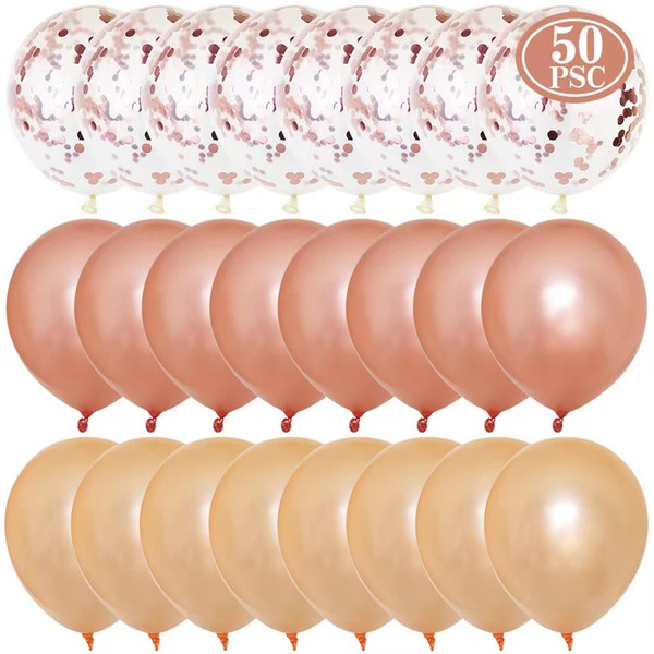 HBell 50pcs Rose Gold Balloons Set,Rose Gold Confetti Balloons Champagne Birthday Balloons 12inch Latex Party Balloons for Birthday Party Wedding Baby Shower Holiday Party Decoration (Rose Gold)
