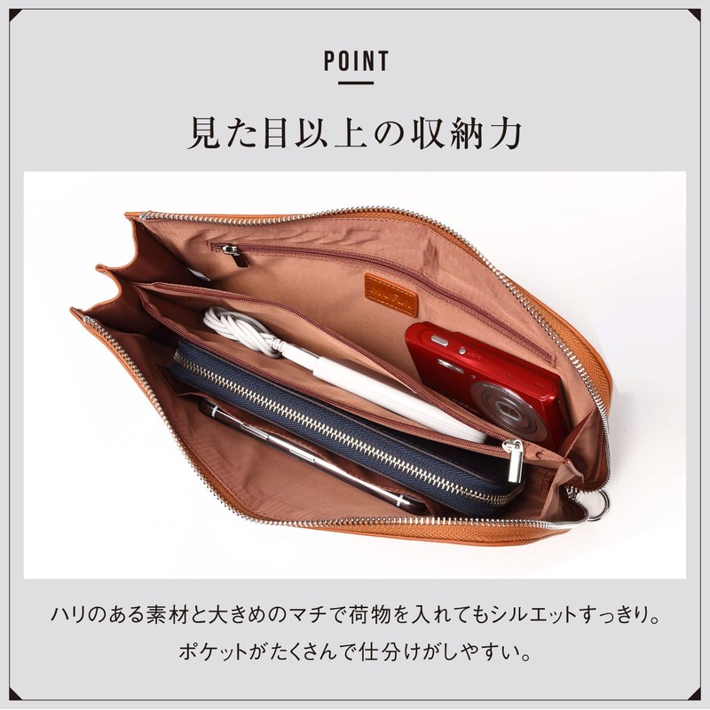 MURA Clutch Bag, Men's, Genuine Leather, Cordovan Style, L-Shaped Zipper,
