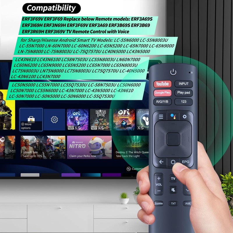 Voice Remote Control Replacement for Sharp/Hisense Android Smart TV Sub