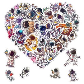 Pack 50 Pcs Cute Space Astronaut Stickers for Water Bottles Funny Laptop Luggage Computer Scrapbooking Kids Teens Girls Boys Adults Aesthetic Waterproof Sticker Small Vinyl Decals