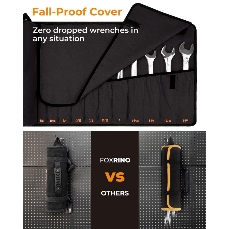 Foxrino Wrench Roll, Wrench Roll Up Pouch, 17-Pocket Heavy Duty