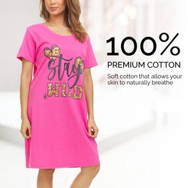 Essential Elements 3 Pack: Womens 100% Cotton Sleep Shirt - Soft Printed Sleep Dress Nightgown Sleepwear Pajama Nightshirt (Medium, Set B)