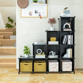 Neprock Cube Shelves, 12 Cubby Storage Organizer,DIY Closet Organizers and Storage Shelves for Bedroom,Stackable Closet Shelves for Clothing Storage,Book Shelf Toy Organizers and Storage, Black