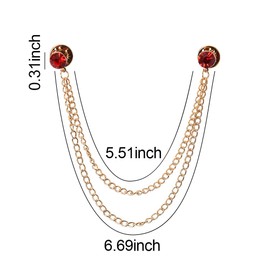 Men's Metal Tassel Chain Collar Pins Suit Brooch Tie Pin Rhinestone Brooches for Men Collar Chains for Shirts Suit Lapel Pin Hanging Chain Brooch for Men Red Crystal Brooch Pins