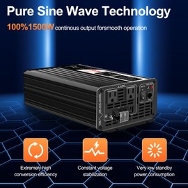1500W Pure Sine Wave Solar Power DC Converter to AC 120V 60HZ Solar Converter for Home Use car (Peak Power 3000W DC24V (Range 20V-30V)