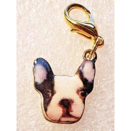 Small Boston Terrier Face Head Purse Charm Dangle Zipper Pull Jewelry