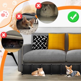 Under Couch Bed Blocker for Pets,14 pcs Toy Blockers for Under Furniture Keep Dog/Cat Off Couch Double Fixation Durable Detachable Pet Blocker,11.8" L 11.8" H Black