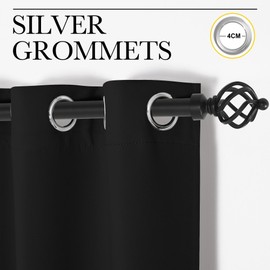 NICETOWN Net Curtains, Opaque Curtain, Black, Short Curtains with Eyelets, Set of 2, H 120 x W 107 cm, Kitchen Curtains, Window Curtain, Thermal Curtains, Short Curtain, Blackout Curtain, H 120 x W