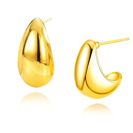 Chunky Hoop Earrings for Women 18K Real Gold Plated Lightweight Waterdrop Hoops Earrings Hypoallergenic Gifts for Women Girls (gold)