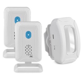 Outdoor Wireless Loud Driveway Alarm for Vehicles, Long Range Doorbell Chime System with Laser and Infrared Motion Sensor, 2 Portable Receivers with Light, Battery Powered