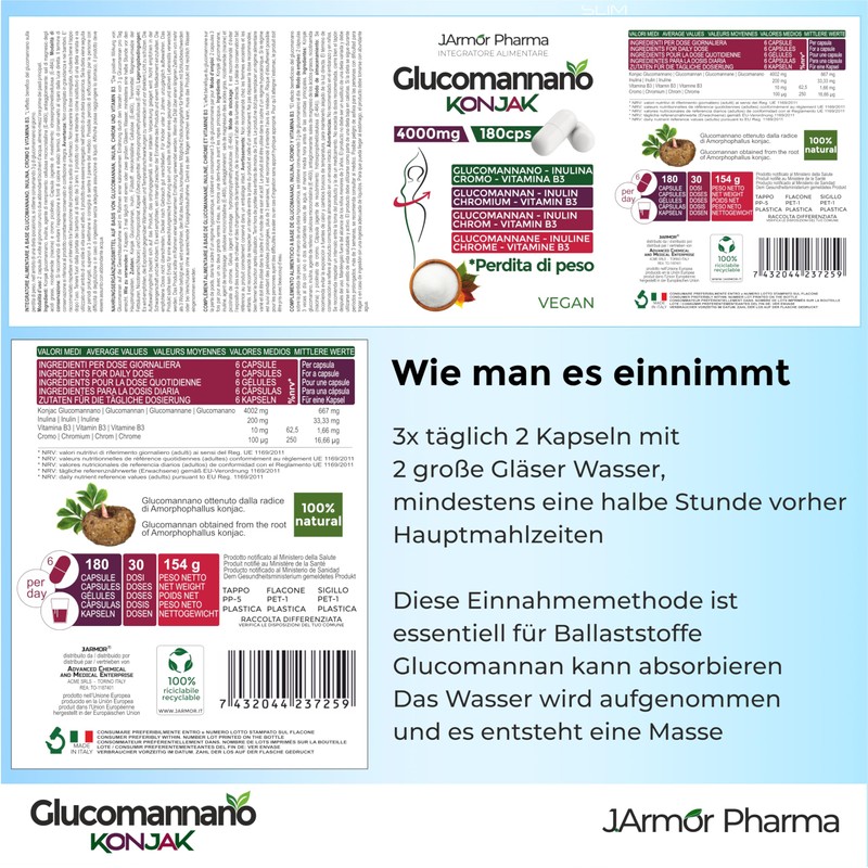 Glucomannan from Konjac Root - 180 Capsules - 4000mg per