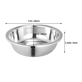 PRETYZOOM Stainless Steel Basin Large Mixing Bowl Round Dish Pan Foot Soaking Tub Fruit Vegetable Washing Basin 11.0 Inch Salad Bowl Meal Prep Bowl for Home Kitchen