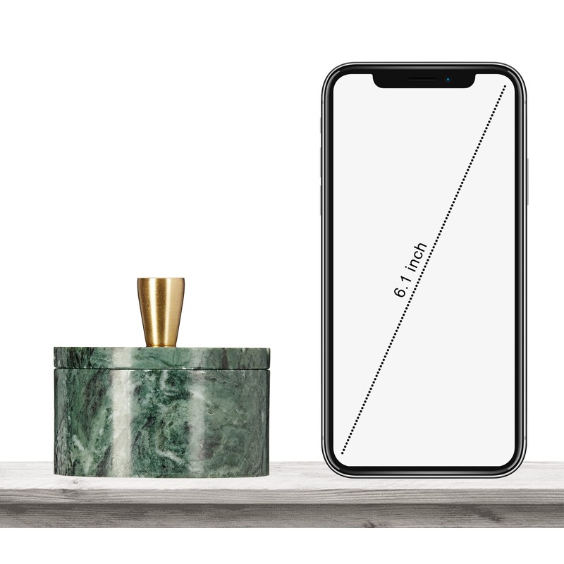 Queenza Marble Salt Cellar with Lid and Brass Knob (Green)
