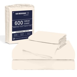 SGI Bedding 120" W x 80" L 4Pc Family King Sheet Set 100% Egyptian Cotton - 600 Thread Count, Fits 12" Deep Pocket - Soft Breathable Oversized Sheets, for Extra Large Beds - Butter