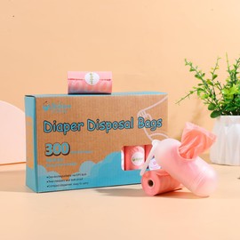 USBOO Disposable Diaper Bags for Baby - 20 Refill Rolls (300 Pack), Disposable Trash Bag with Dispenser - Cherry Blossom Scented, Pink, Ideal for Diaper Dispoal