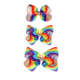 Rainbow Hair Bow with Clip Grosgrain Ribbons HairClips for Girls JB35 (3 Size Set)