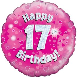 Oaktree UK 18 Happy 17. Geburtstag Holographisches Folie Design Luftballons, pink